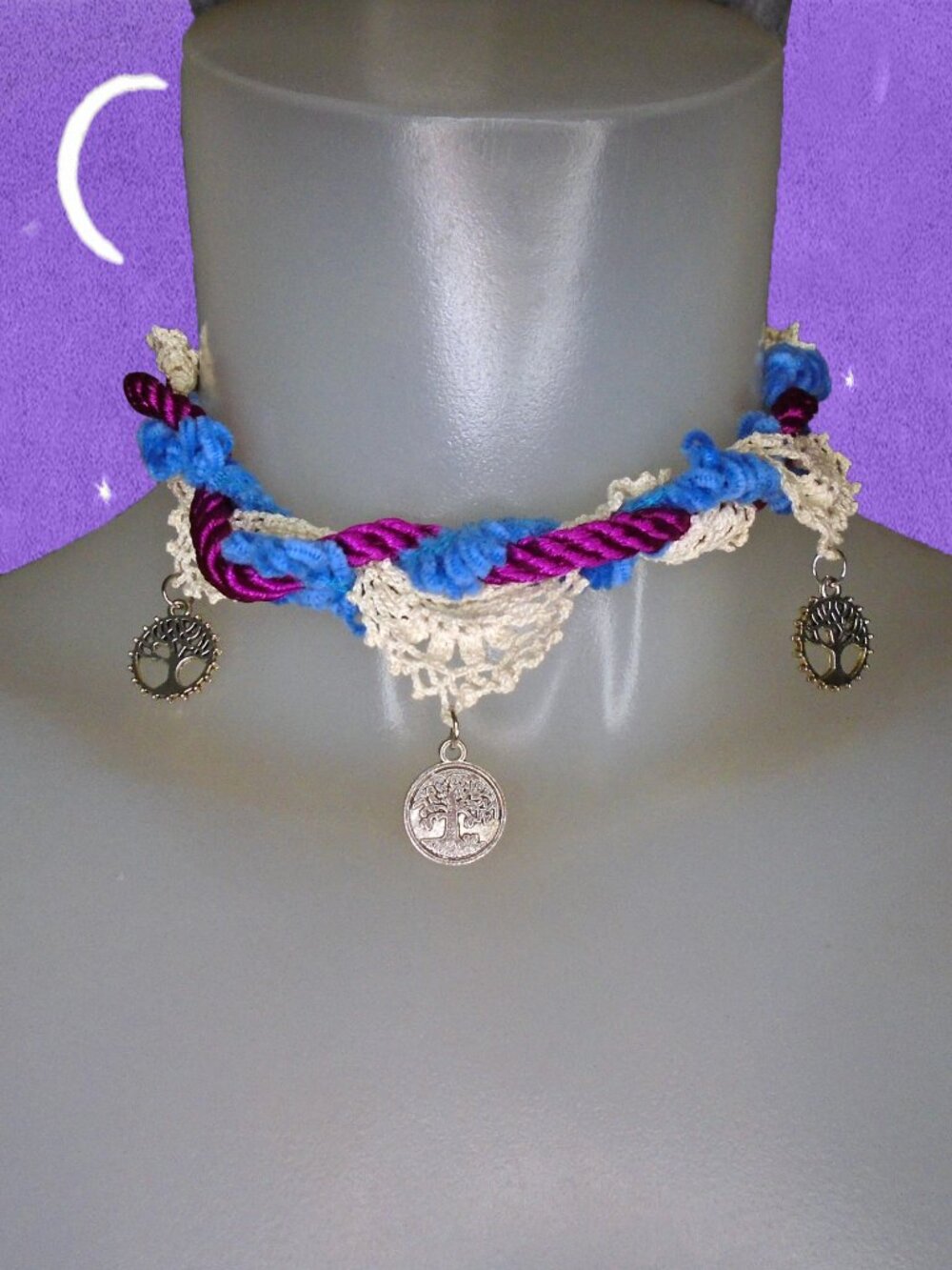 Fabric Choker Rags & Lace Primitive Shabby Hobo Chic Edgy Tree of Life Pendants